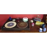 Collectables on wooden tray