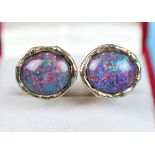 Stunning large black fire opal and gold cufflinks