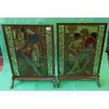 2 fine religious themed stained glass fire screens