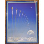 Oil on canvas - Space rockets signed Diaspora RRH 89