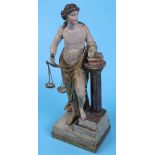 Early carved Continental polychrome figurine of Lady Justice - Approx H: 30cm