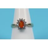 Gold fire opal & diamond ring