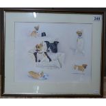 Watercolour of terrier and collie dogs signed John Horton