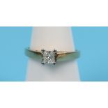 Gold princess cut diamond solitaire ring