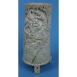 Large antique Chinese carved ivory vase depicting tigers and elephants - Approx H: 24cm