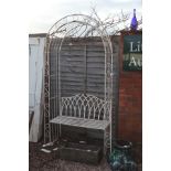 Metal garden arch with bench