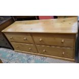 Long pine chest of drawers - Approx W: 150cm D: 50cm H: 65cm