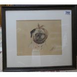 Original charcoal sketch of pug signed M Kemp