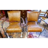Pair of brand new metal framed leather chairs