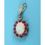 Gold opal & ruby pendant