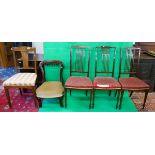 Set of three inlaid chairs and 2 others