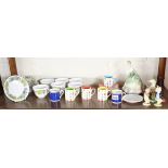 Shelf of ceramics to include Royal Worcester part tea set and Beswick Beatrix Potter figures