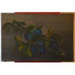 Original oil on canvas of plums signed M.S. 1884 - Approx image size: 30cm x 20cm