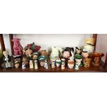 Shelf of character jugs to include Royal Doulton