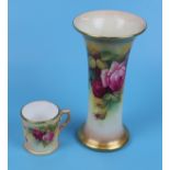 2 pieces of Royal Worcester signed M Hunt - Flowers on blush ivory background, both signed M Hunt