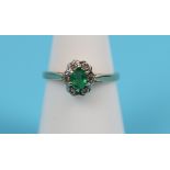 Gold emerald & diamond cluster ring