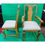 Set of six pine dining chairs to include 2 carvers