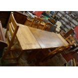 Large extendable pine table with 6 matching chairs - Approx L: 281cm W: 80cm H: 75cm