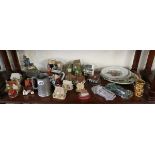 Shelf of collectables to include Lilliput Lane cottages & glass cars etc