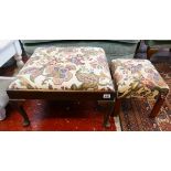 Antique square footstool with William Morris style fabric & smaller example