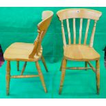 Set of seven beech slat back dining chairs