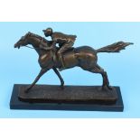 Bronze race horse & jockey on marble base - Approx H: 21cm