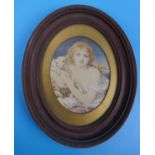 Antique miniature portrait in frame - Original watercolour after Jean-Baptiste Greuze