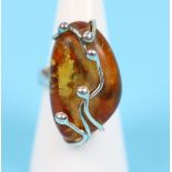 Silver & amber set ring