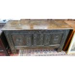 Georgian oak coffer - Approx W: 140cm D: 352cm H: 73cm