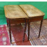 Pair of rare 19thC mahogany inlaid card tables