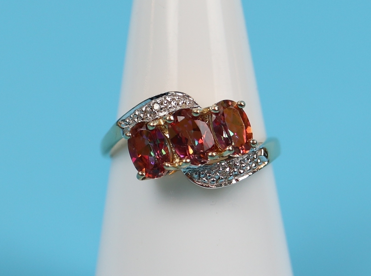 Gold mystic topaz & diamond ring