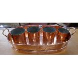 Large copper tray and 4 jelly moulds