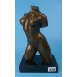 Bronze nude torso on marble base - Approx H: 32cm