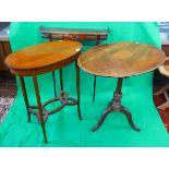 Mahogany inlaid occasional table, mahogany inlaid tripod table & 2 legged hall table