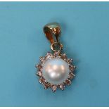 Gold pearl & diamond pendant