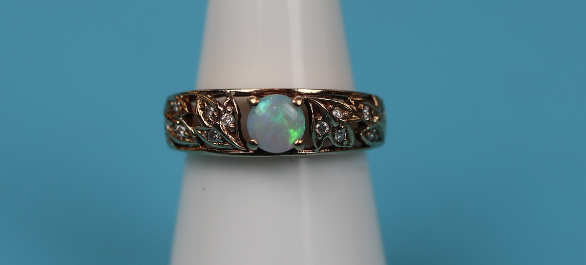 Gold opal & diamond ring