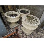 Set of 3 stone pedestal planters