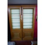 Pair of tall pine cabinets - Approx W: 87cm D: 21cm H: 238cm