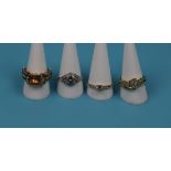4 costume jewellery rings - 1 marked .925
