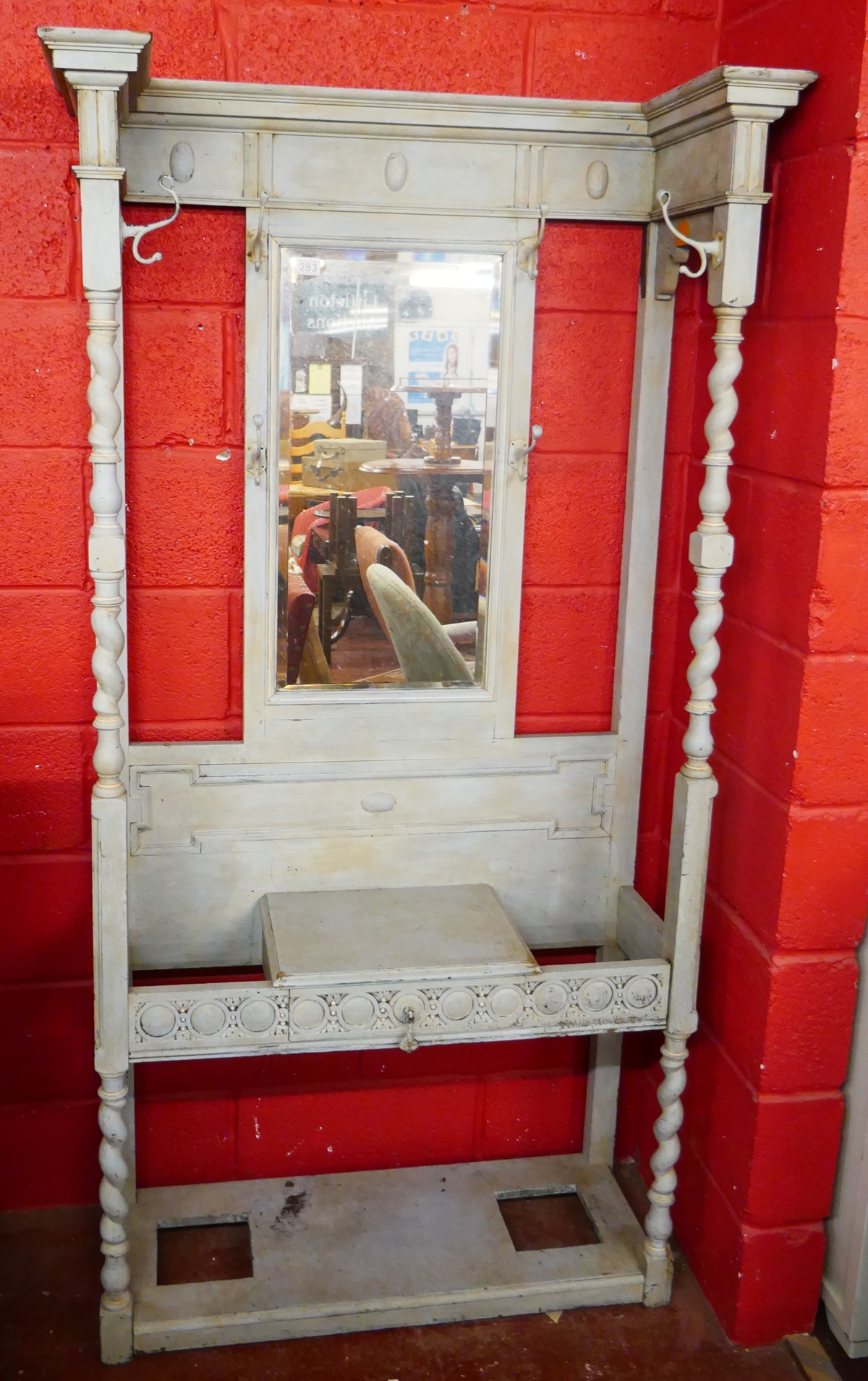 Barley twist hall stand with bevelled glass mirror - Approx W: 100cm D: 37cm H: 190cm