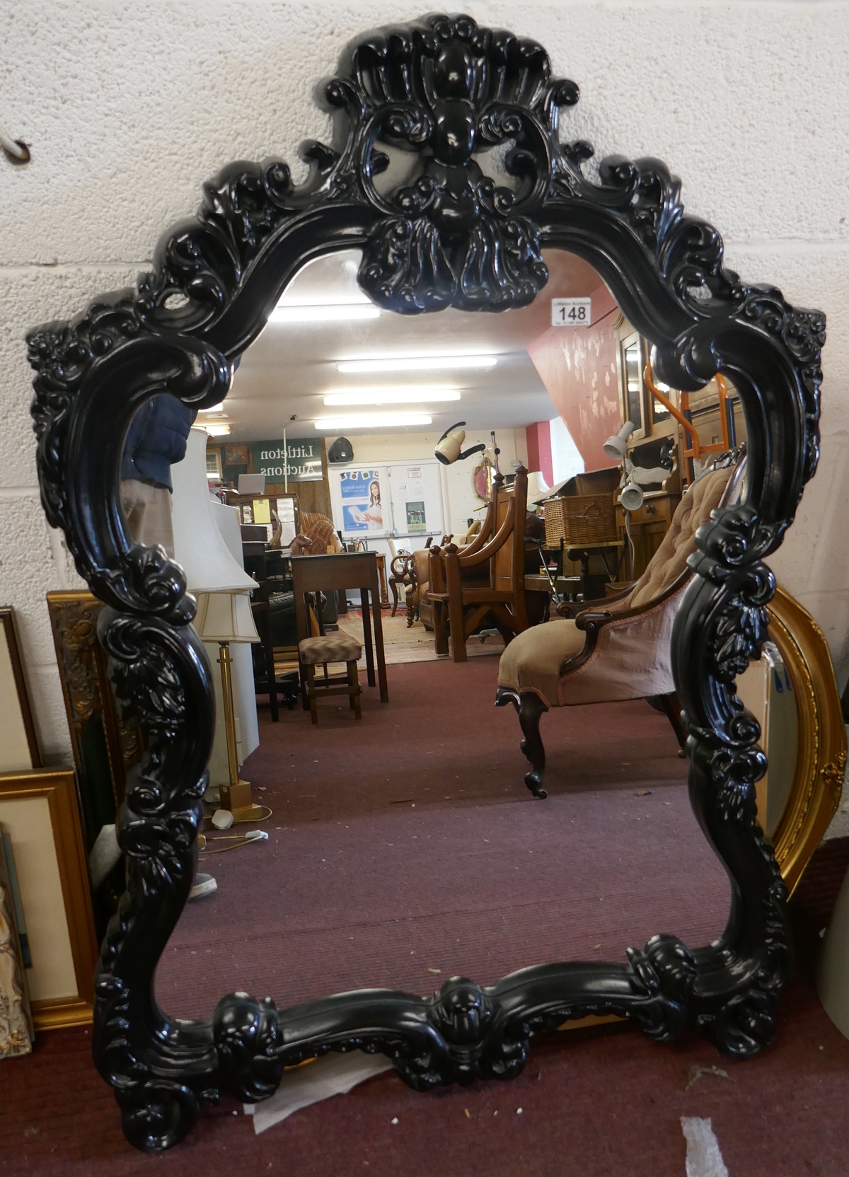 Ornate black framed mirror - Approx 117cm x 80cm