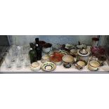 Collection of Devon ware and set of 10 early glasses