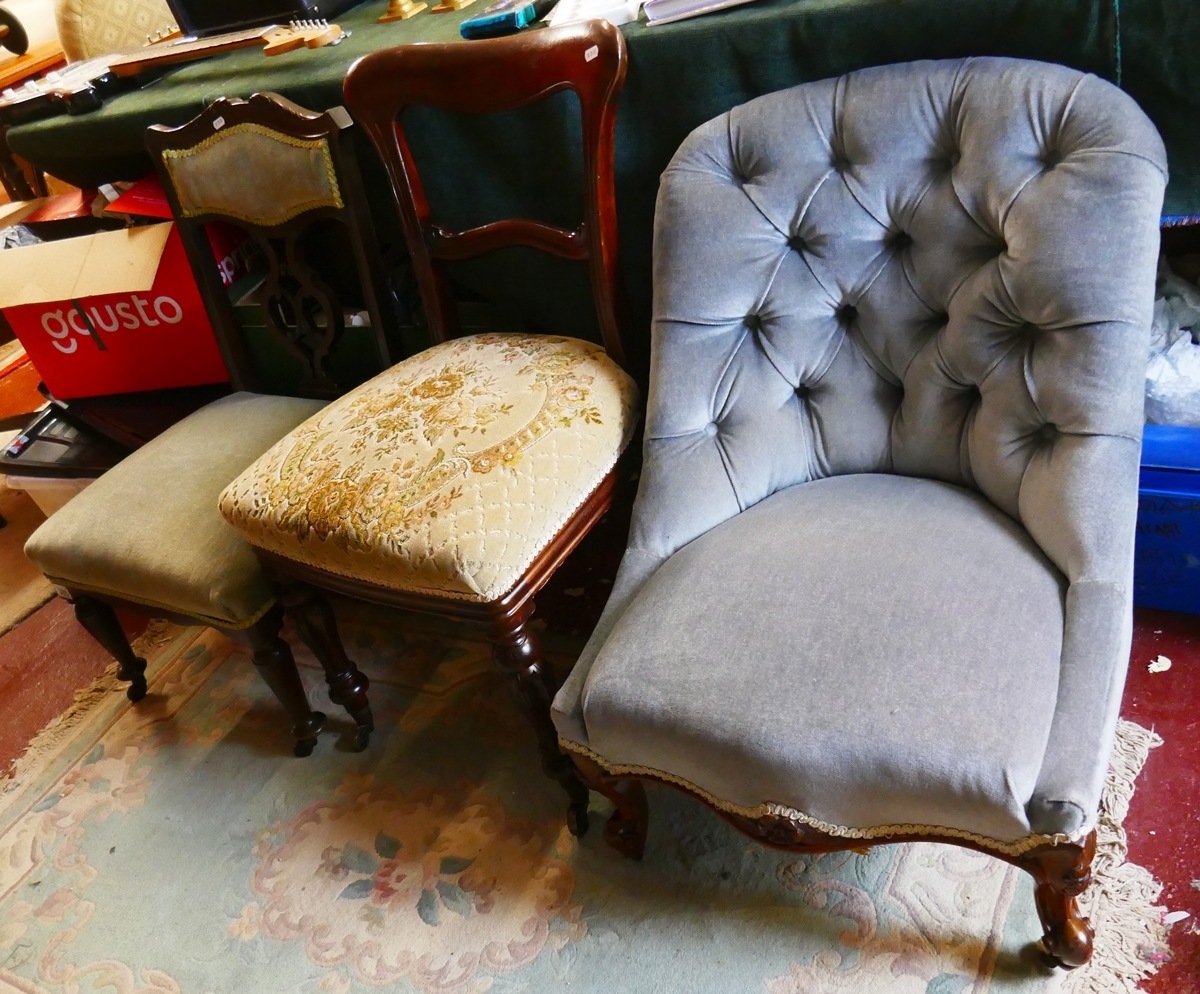 3 chairs to include Victorian button back armchair