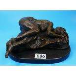 Bronze figure of nude lay on marble base - Approx H: 13cm & L: 26cm
