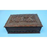 Carved wooden puzzle box with sliding lock - Approx W: 20.5cm D: 13.5cm H: 7.5cm