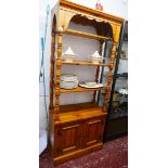 Large pine etagere with double sided cupboard to base - Approx W: 80cm D: 50cm H: 200cm