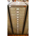 Bank of metal index drawers