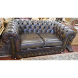 Conker brown leather button back 2 seater Chesterfield