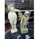 Stone angel and stone boy figure A/F