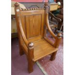 Gothic pine throne hall chair